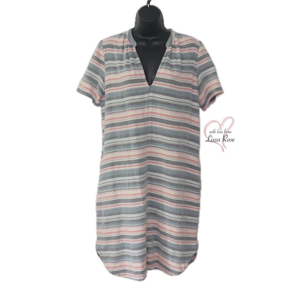 Odells Hard to Find V-neck Collared Woven Geometric Pattern Dress